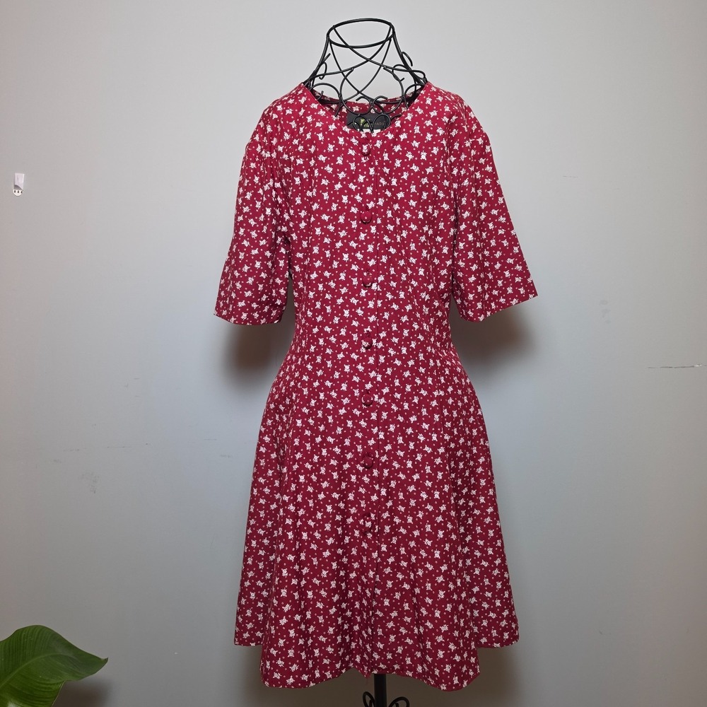 Two Roads Floral Print Button Front Short Sleeve Tie Back Burgundy Dress Size 13
